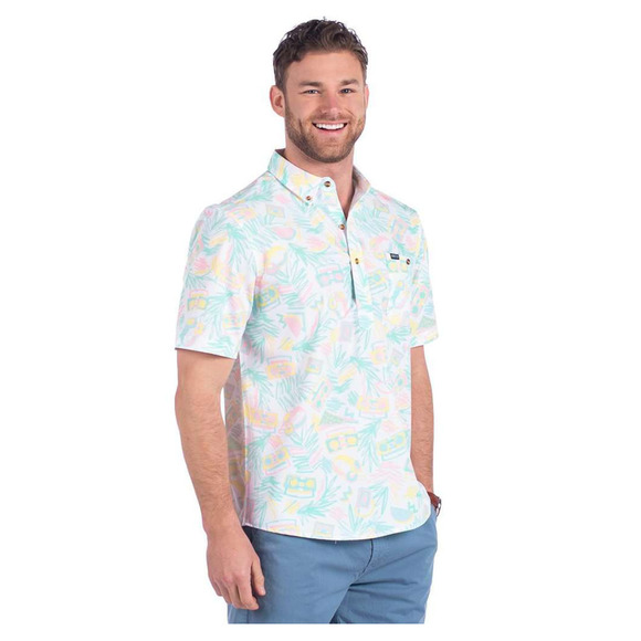 Southern Shirt Co. Blue Pink Tropical Turn It Up Stretch Polo Shirt Size Small - Picture 5 of 5